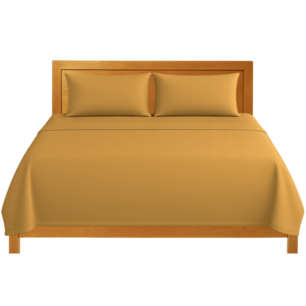 Sábanas King Size Lisas We2 Dream 100% Algodón Color Mostaza Ámbar 4 Piezas