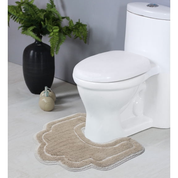 Home Weavers Allure Bathroom Rug Toilet Rugs U Shaped Contour,Extra Thick Toilet Rug, Non-Slip Contour Mat for Bathroom,100% Cotton Soft, Absorbent Water, Machine Washable, 20"x20" Contour, Linen