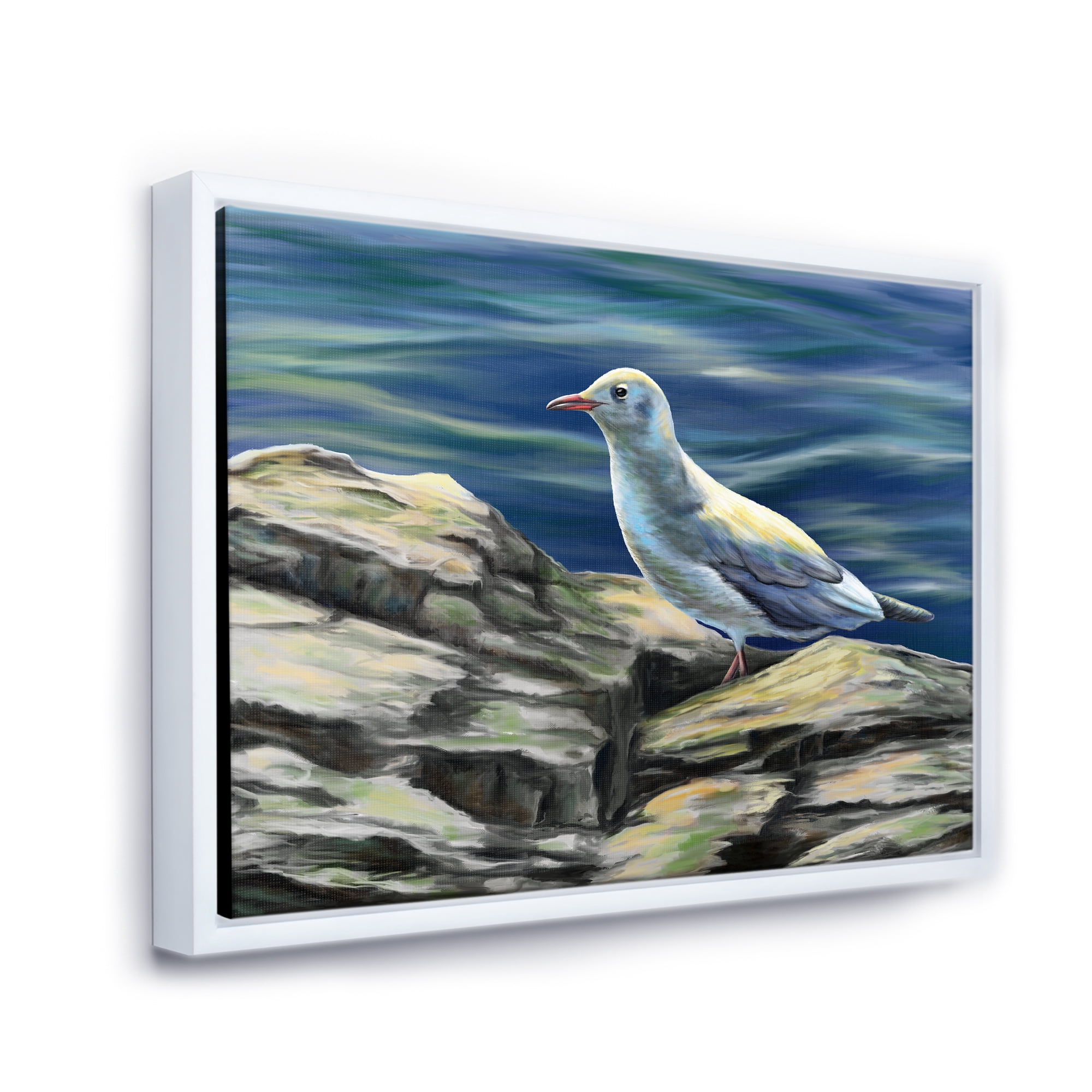 Designart 'Portrait of Seagull Birds By The Sea' Nautical & Coastal Framed Canvas Wall Art Print