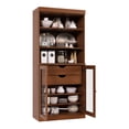 thumbnail image 4 of Palace Imports 100% Solid Wood 32" Kitchen Pantry Storage Cabinet with Glass Doors, Adjustable Shelves and 2-Drawers, Mocha, 4 of 5