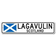 Metal Sign Lagavulin, Scotland - Scotland Flag Street Sign Tin Signs Gifts for Home Kitchen Coffee Bar Farm Wall Art Decor, Size: 4 x 16 Inch