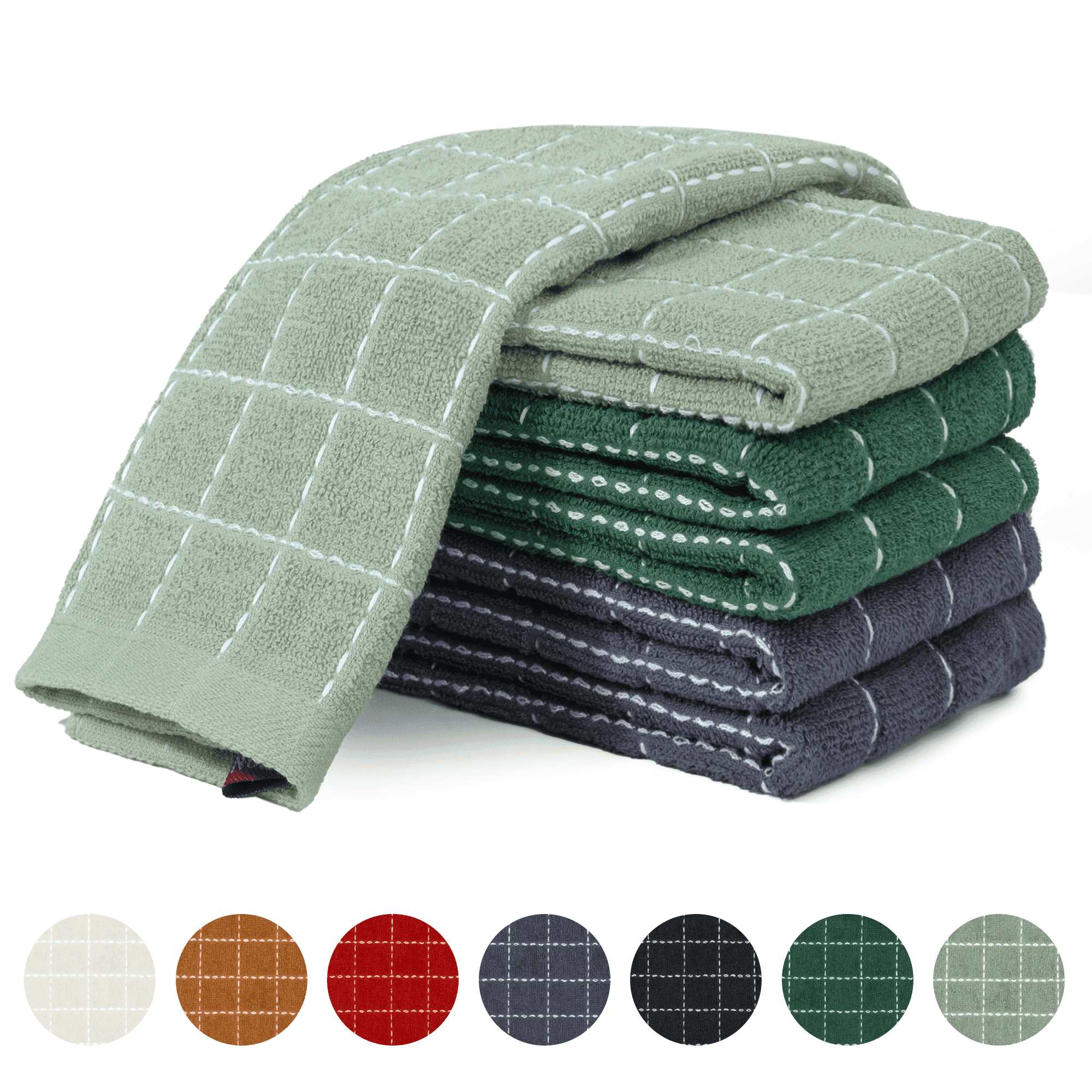 Xmushyra 100% Cotton Terry Cloth Kitchen Towels, Super Soft and Absorbent Dish Towels for Drying, Checkered Designed Hand Towels for Kitchen