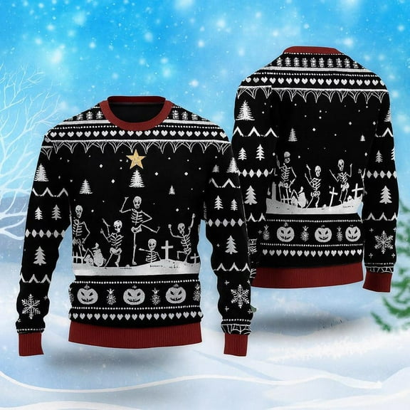 Christmas Skull Sweater, Funny Skeleton Holiday Sweater, Unique Xmas Party Outfit, Spooky Christmas Gift for Men and Women
