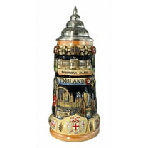 German Beer Stein England Panorama Stein 0.75 liter tankard, beer mug, cobalt, hand-painted, with pewter lid