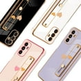 thumbnail image 5 of Designed for Samsung Galaxy A14 5G Case with Strap Luxury Love Heart Plating Gold Bumper Phone Cover Wristband Kickstand Full Body Protective Slim Case for Women-Black, 5 of 11