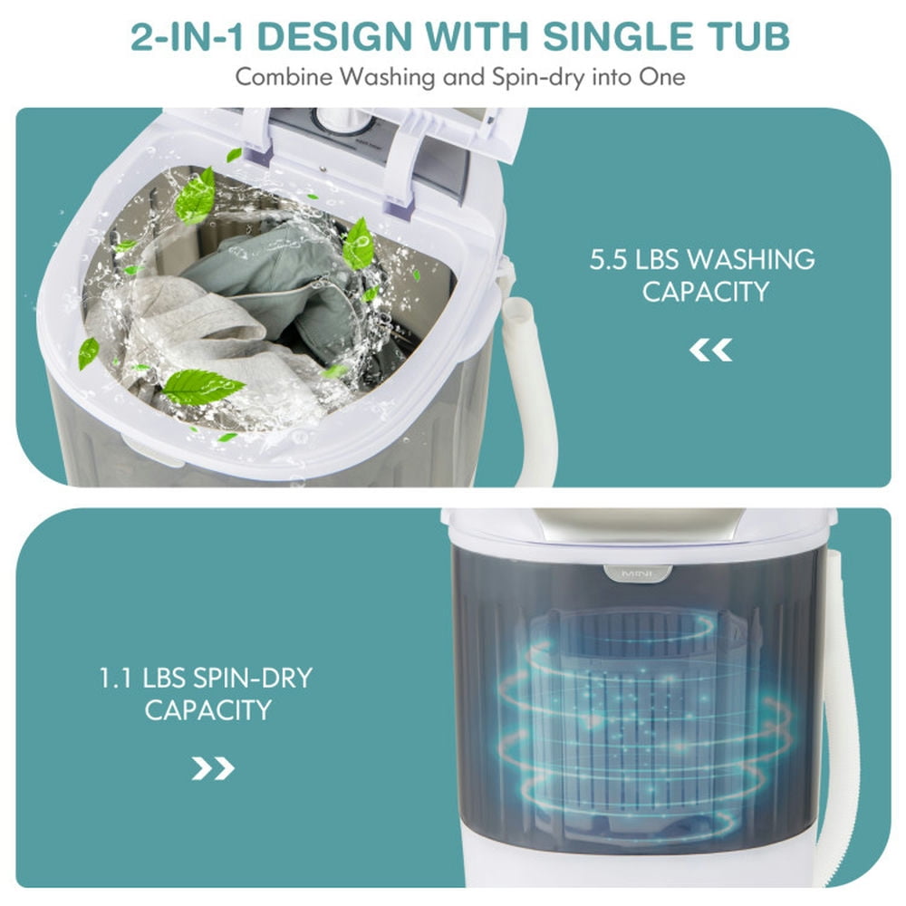 Topcobe Portable Mini Washing Machine Semi-Automatic Washer and Spinner Combo with Single Tub, Space Saving Compact Washer-Gray