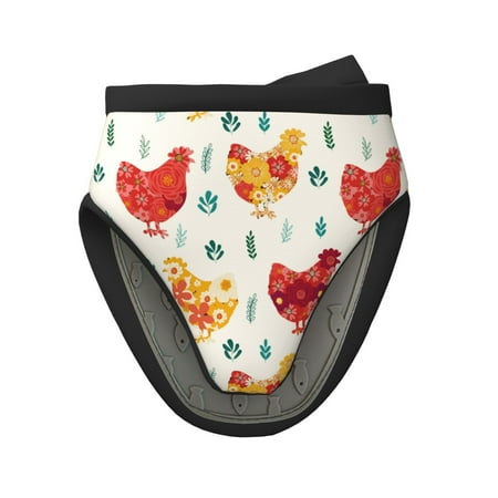 

Qekee Flower Chicken Print Non-Slip Mini Oven Mitt Silicone Oven Mitts Heat Resistant Kitchen Mittens Pinch Mitts Cooking Mitts