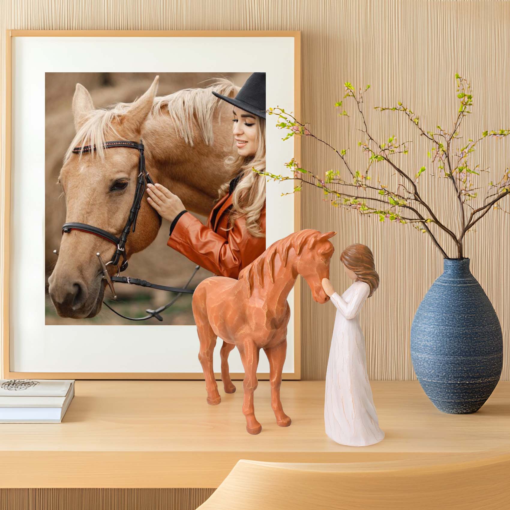 Horse & Girl Resin Statue - Cowgirl Memorial Gift, Horse Lover Decor, Emotional Friendship Tribute for Women, Christmas, Birthdays​​(Brown)