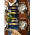 thumbnail image 2 of ERUNPONLY Summer Blue Gold Table Runner - 108 Inch Long Modern Coastal Ocean Wave Cotton and Linen Blended Dress Scarves Farmhouse Table Runner for Kitchen Dining, Coffee Table, 13"x108", 2 of 8
