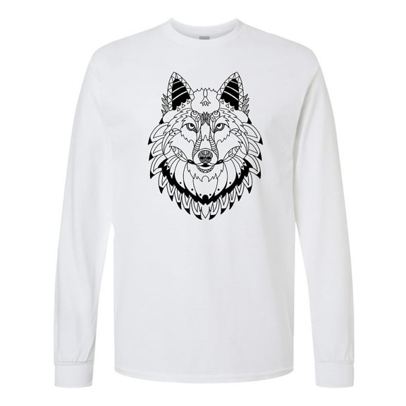 Inktastic Tribal Wolf Head Long Sleeve T-Shirt