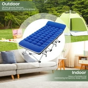 GVDV Folding Camping Cot for Adults with 2 Sided Mattress - 75 x 28 Cot, 1200D Oxford Portable Cot Bed with Carry Bag for Camp Travel Guest, Blue