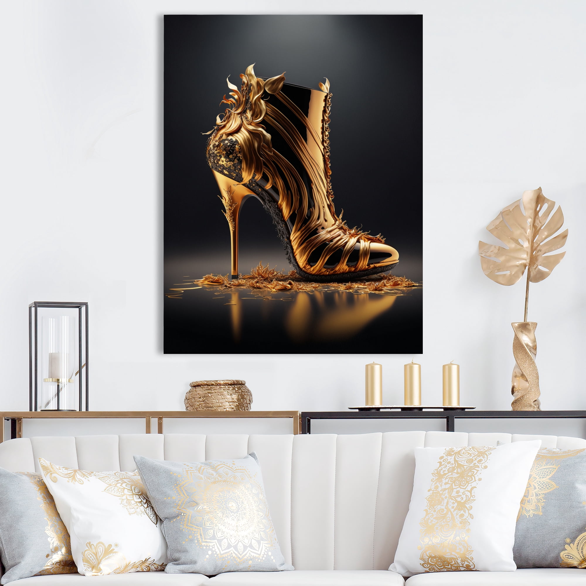 Designart Golden Mechanic High Heel II Canvas Wall Art