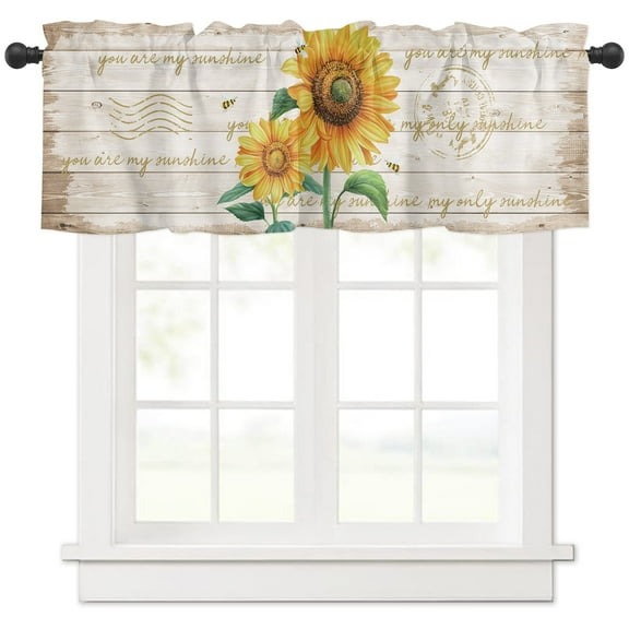 QYMHOODS Farmhouse Beige Sunflowers Rod Pocket Light Filtering Kitchen Valances, 54" x 18"