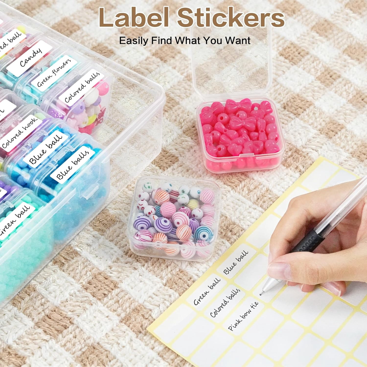 Clear Large Bead Organizer Box, 132Pcs Small Containers with Labels, Mini Craft Storage Case for Jewelry Bracelet Screws Seeds Diamonds Parts