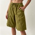thumbnail image 4 of Wensltd Women Cargo Shorts Drawstring Elastic Waist Wide Leg Casual Summer Pocket Trousers, 4 of 6