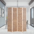 thumbnail image 2 of THY COLLECTIBLES Decorative Freestanding Wood Frame Reed Woven 4 Panels Hinged Semi Privacy Panel Screen Portable Folding Room Divider (Carbonized Color), 2 of 5