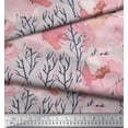thumbnail image 2 of Soimoi Gray Poly Georgette Fabric Branch & Peach Flower Watercolor Printed Fabric 1 Yard 42 Inch Wide, 2 of 3