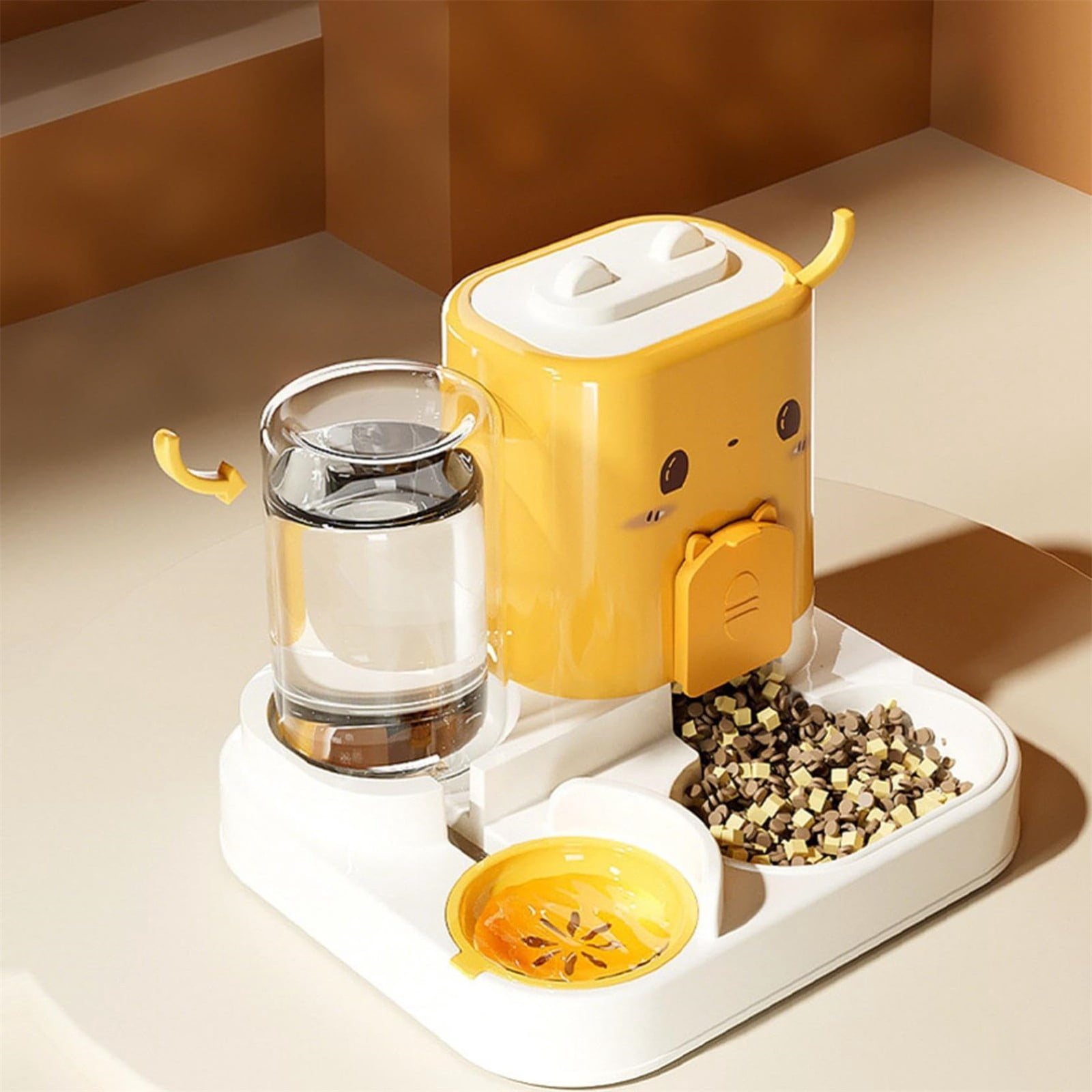 2-in-1 Automatic Pet Feeder,Removable Food and Water Dispenser for Small Dogs and Cats,Portable, Gravity Fed, No Spill,for Home, Travel, and Crate，As Shown