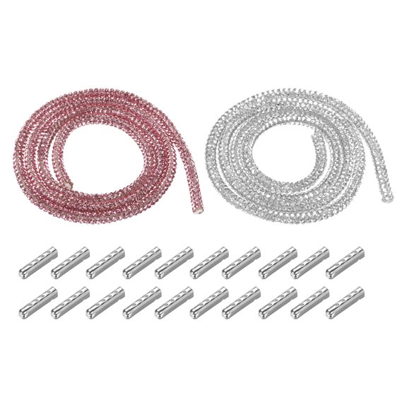 4mm x 0.6m Rhinestone Rope Crystal Rope for DIY Sneakers Sweatpants Decoration Pink,Silver with Aglets