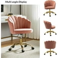thumbnail image 3 of HULALA HOME Velvet Home Office Desk Chair, Modern Shell Back Makeup Vanity Chair with Wheels, Swivel Height Adjustable Cute Task Chair for Women Girls, Pink, 3 of 18