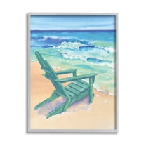 Stupell Industries Rolling Beach Waves Chair Painting Gray Framed Art Print Wall Art, Design by Erica Christopher
