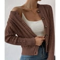 thumbnail image 6 of Cardigan Sweaters for Women Casual Button Down Cable Knit Long Sleeve Crewneck Knitted Jackets Brown XL, 6 of 9