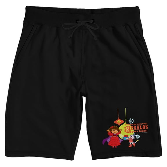 Dora The Explorer Animated Dora Boots Presents for Everybody! Regalos Para Todos! on Black Lounge Shorts Adult-Large