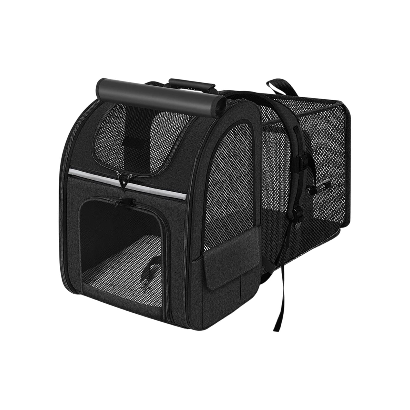 Lightweight Expandable Cat Backpack for Small Dogs, Portable Pet Carrier with Breathable Mesh, Foldable Travel Bag for Hiking Vet Visits,Black