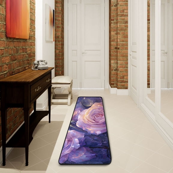 2' x 6' Modern Runner Rugs Hallway Floor Throw Carpet Roses Flowers Purple Non Slip Entryway Mat Washable Bedroom Bathroom Kitchen