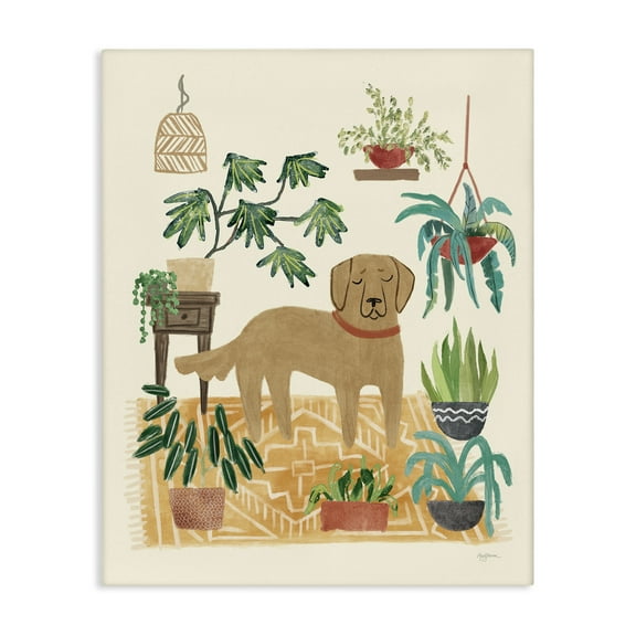 Stupell Industries Labrador with House Plants Animals & Insects Painting Gallery Wrapped Canvas Art Print Wall Art, 16 x 20