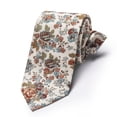 thumbnail image 3 of Barry.Wang Men's Cotton Ties Flower 3.15" Necktie Rust Printed Skinny Tie Sets Clip Extra Long Flower Wedding Party, 3 of 7