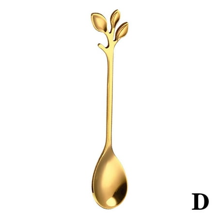 

Creative Leaf Shape Handle Coffee Spoon Dessert Fork Steel Tableware_ S7G7