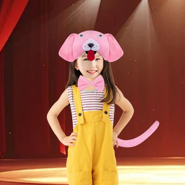 Conjunto de diadema y pajarita con cola de animal, disfraces de dibujos animados para niños para presentaciones en escenario, de graduación Rosa
