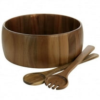 Elite 3 Piece Acacia Wood Salad Bowl and Spoon Set in Brown