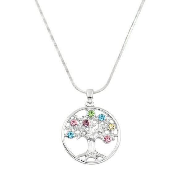 Tree of Life Necklace Rhinestone Crystal Rhodium J0153-MT