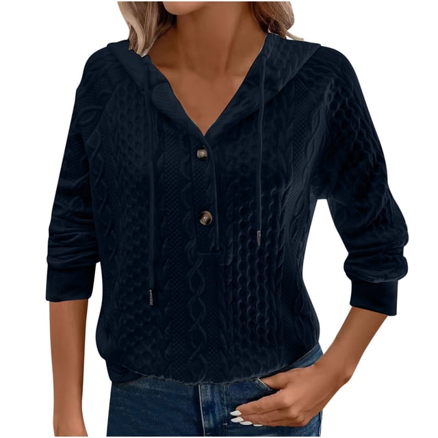 Chbgutlmr Hoodies for Women Long Sleeve Half Button Textured Casual Loose Sweatshirt Fall Solid Color Sweatshirts Pullover Tops