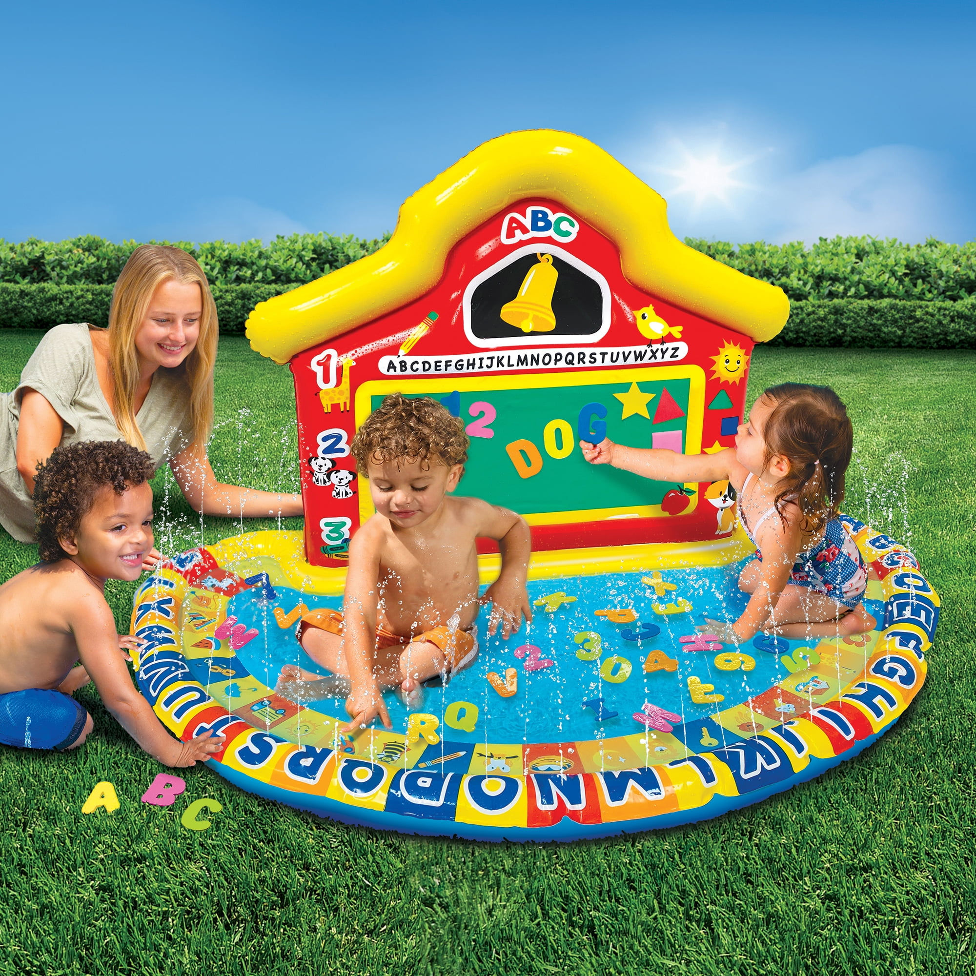 Banzai JR School Splash Learning Mat Multicolor Sprinkler Pool Kids Alphabet Numbers, Ages 3+