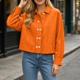 thumbnail image 6 of KICILVS Cropped Button Down Shirts for Women Collared Long Sleeve Plain Blouse Casual Trendy Tops Cute Fall Outfits Women Orange, S, 6 of 6