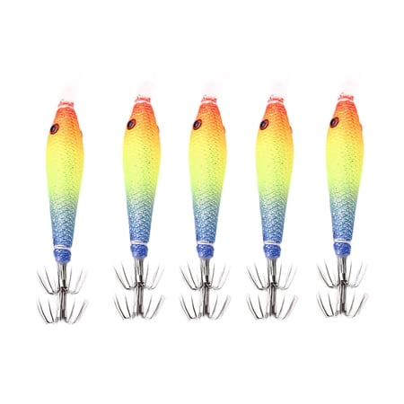 5Pcs Fishing Squid Jigs Saltwater Fishing Lures Squid Jigs Hook Soft Fishing Lures Luminously Blowing Tube Shrimp Lures