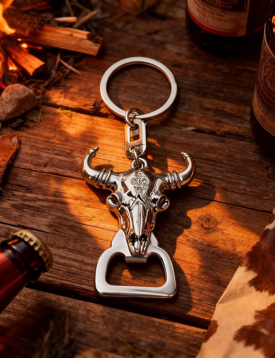 MKEUDQ-Western Keychain Bottle Opener Cowboy Longhorn Bottle Opener Keychain Tool Vintage Key Ring for Western Accessories