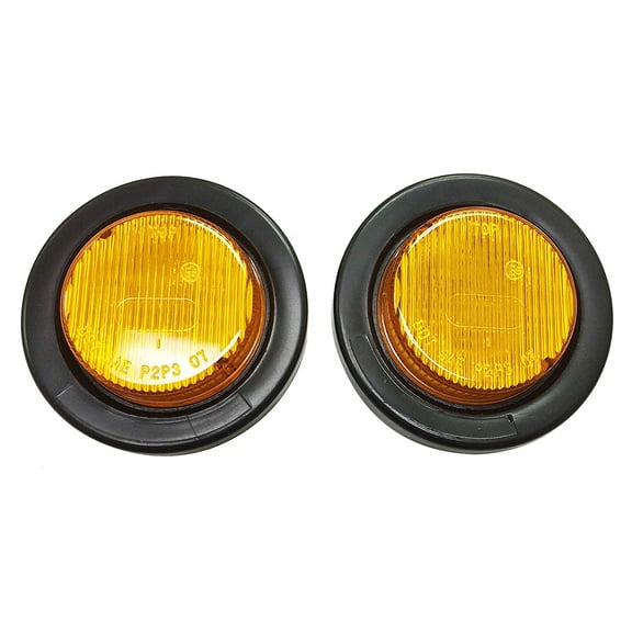 Set of 2 Amber 2" Round 9 LED Trailer Side Clearance Light w/Grommet & plug -24002