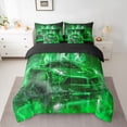 thumbnail image 2 of Feelyou Racing Car Green Bedding Comforter Set 7pcs for Teens, Speed Sports Game King Bedding Sets, Rustic Horse Animal Reversible Bed Sheets, Ultra Soft Bedroom Decor, 2 of 7