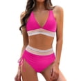 thumbnail image 1 of MKLEKYY Trajes De Baño Completo Mujer Women High Waisted Bikini Sets Swimsuits Color Block Two Piece Drawstring Bathing Suit, 1 of 5