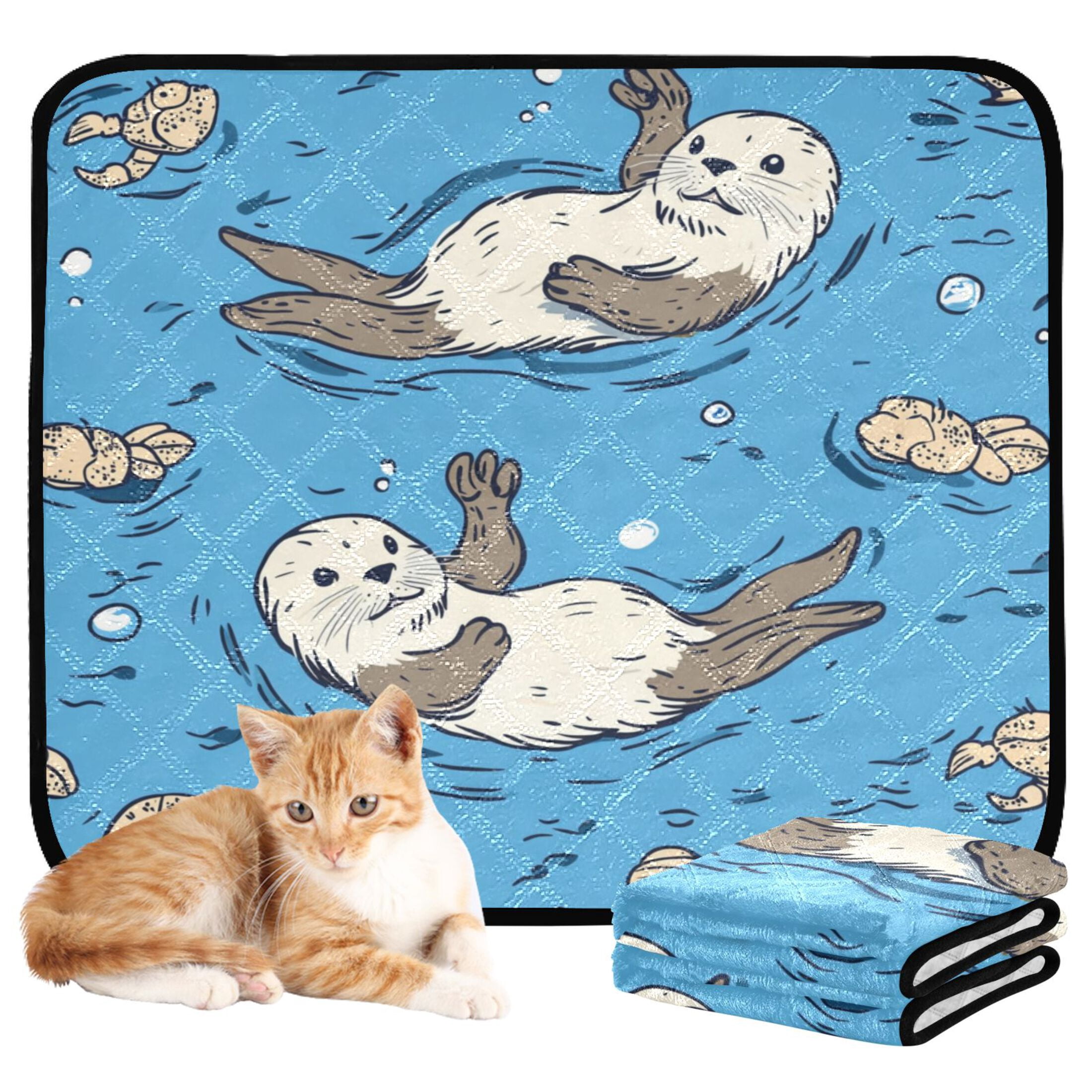 Qxltty Cute Otter Pattern Cat litter Pads Pet Set of 2 Diaper Mats Center Anti-leakage Layer Absorbent Soft and Comfortable