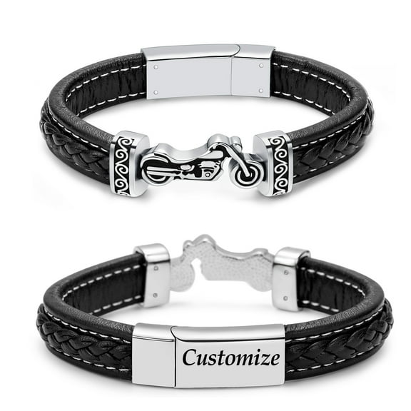 Personalize Stainless Steel Motorcycle Locket Leather Bracelet Funeral Urns Bracelet for Cremation Ashes Keepsake Bangle