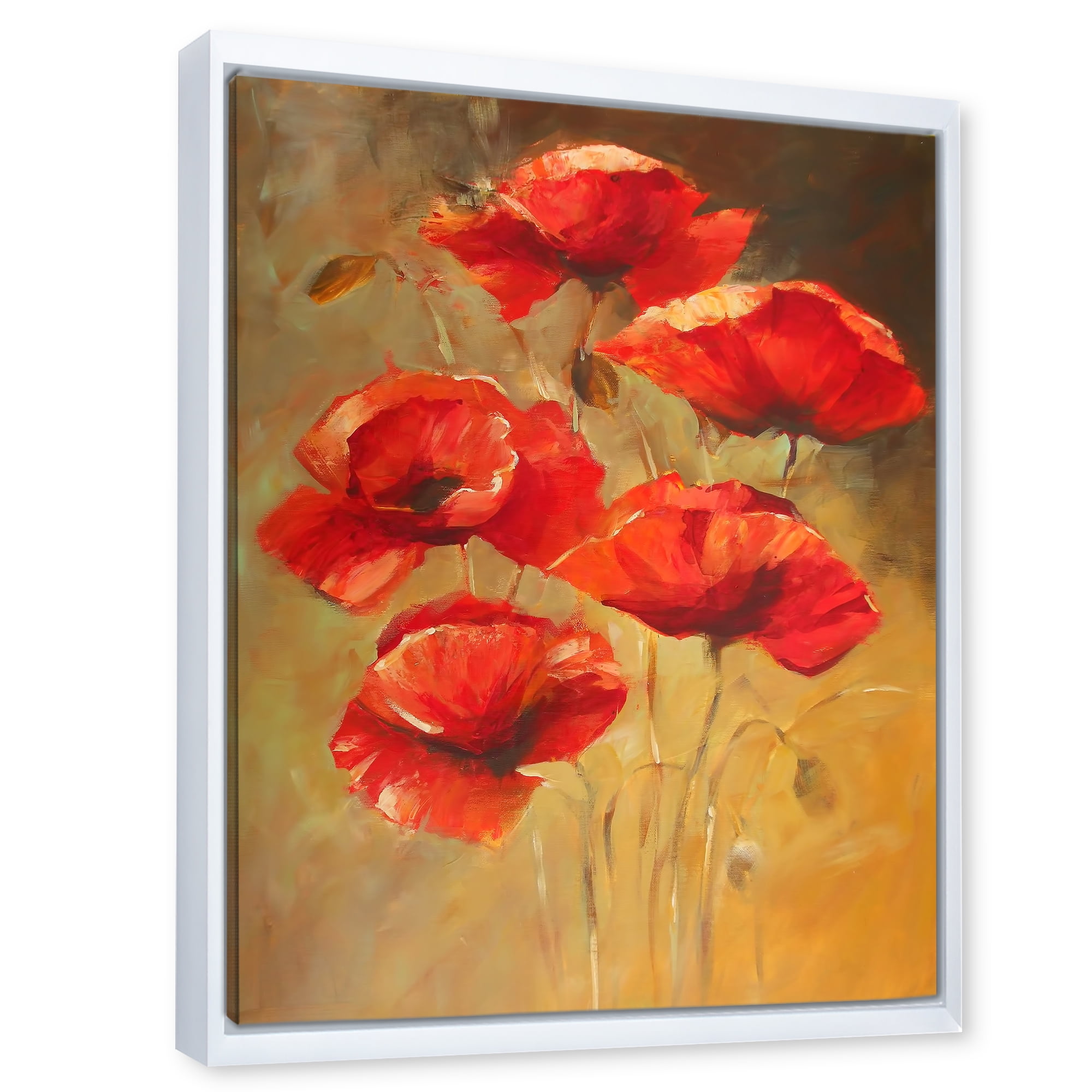 Designart 'Ancient Blooming Poppies II' Traditional Framed Canvas Wall Art Print