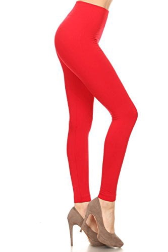 Leggings Depot Women's Plus Size High Waisted Warm Fleece Lined Yoga Leggings Tights Pants-FL9000-FLX-RED, Size: One Plus