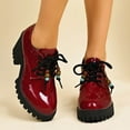 thumbnail image 2 of Pandaie Platform Oxfords for Women Leather Lace up Chunky Loafers Ladies Casual Office Business Slip on Work Dress Pumps Shoes Red 9, 2 of 8