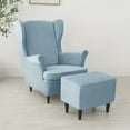 thumbnail image 2 of Stretch Wing Chair Cover Bundles Ottoman Slipcovers, Velvet Wingback Chair Cover And Rectangle Ottoman Cover For Living Room, Washable-Deep Coffee-Set Of 2, 2 of 9