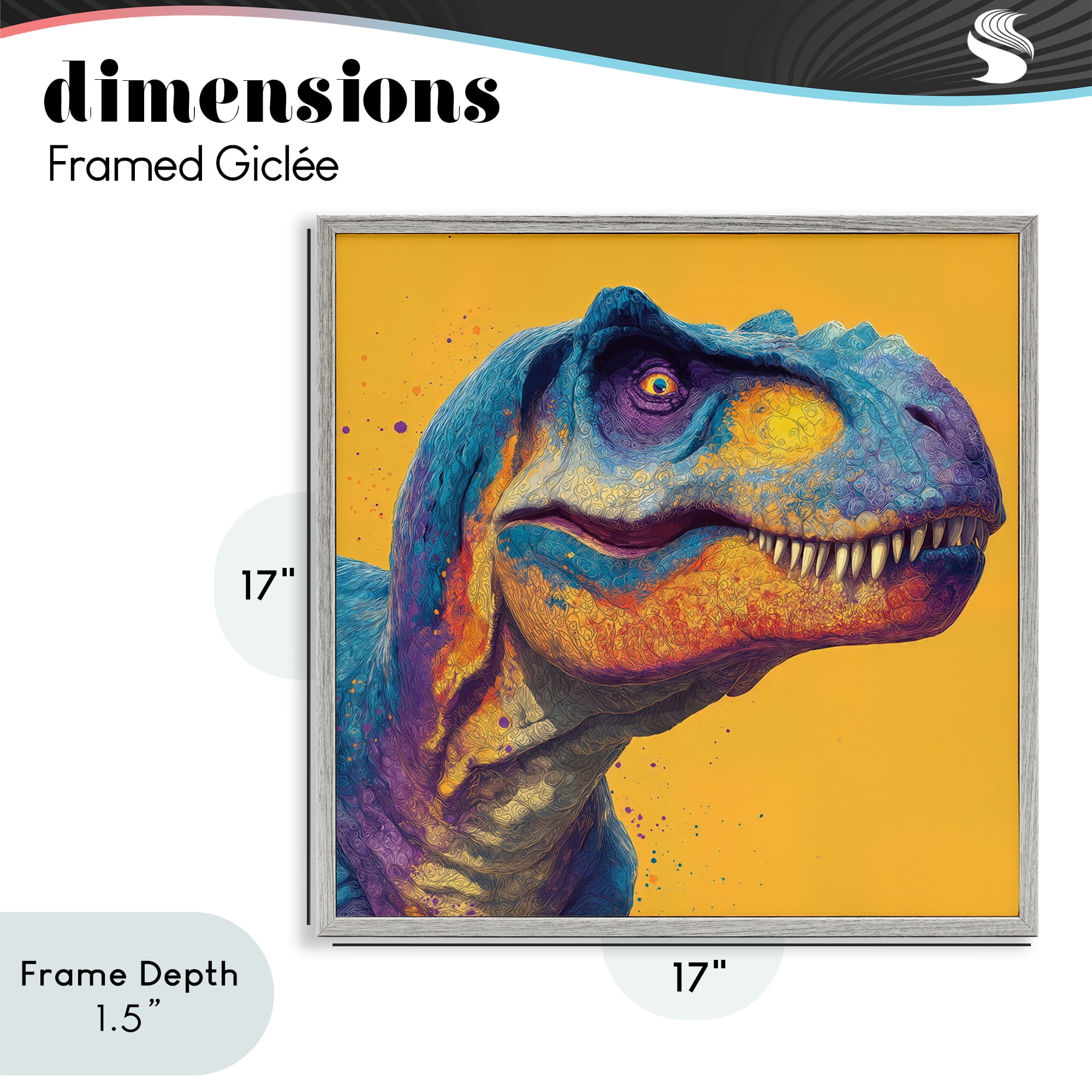 Stupell Industries Vibrant T-Rex Portrait Gray Framed Giclee Art, design by Wumples